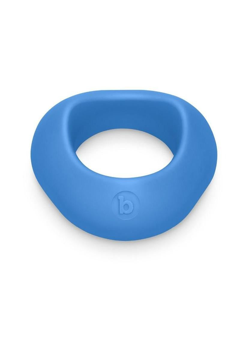 B-Vibe Flex Ring Delta Silicone Cock Ring Blue view from above showing its ergonomic design and smooth finish.