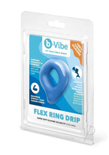 B-Vibe Flex Ring Drip Silicone Cock Ring Blue packaging displaying superior comfort and durability for optimal performance.