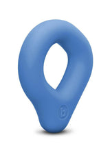 B-Vibe Flex Ring Drip Silicone Cock Ring Blue showcasing its innovative design and skin-like texture.