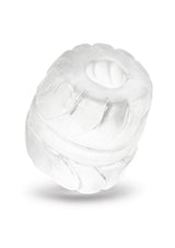 B-Vibe Stretch Tech Barrel Ultra Stretchy Cock Ring Clear showcasing a smooth, durable design for enhanced comfort and performance.