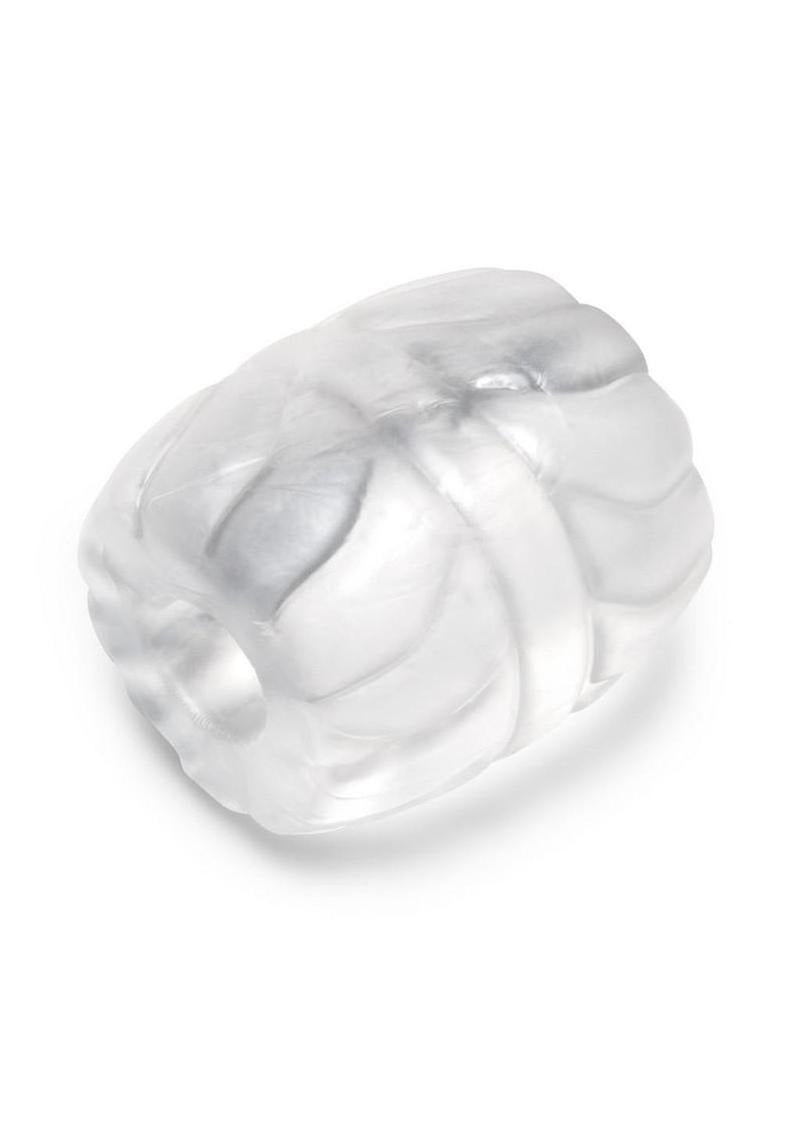 B-Vibe Stretch Tech Barrel Ultra Stretchy Cock Ring Clear showcasing its smooth and seamless design, perfect for comfort and durability.