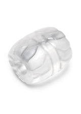 B-Vibe Stretch Tech Barrel Ultra Stretchy Cock Ring Clear showcasing its smooth and seamless design, perfect for comfort and durability.