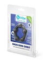 B-Vibe Snug Ring Orbit Nubby Silicone Cock Ring Black packaging showcasing durability and comfort features.