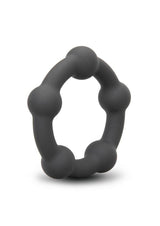 B-Vibe Snug Ring Orbit Nubby Silicone Cock Ring Black on a white background, showcasing its unique nubby design.