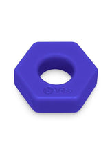 B-Vibe Flex Ring Hex Silicone Cock Ring Blue on a white background, featuring a seamless hexagonal design.