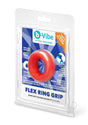 B-Vibe Flex Ring Grip Silicone Cock Ring Red packaging showcases skin-like comfort and durability.