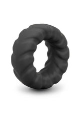 B-Vibe Flex Ring Tread Silicone Cock Ring Black with smooth, seamless design for comfort and durability.