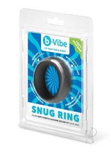 B-Vibe Snug Ring Silicone Cock Ring 40 mm Black packaging with blue design and product details.