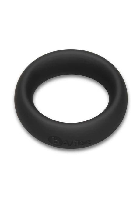 B-Vibe Snug Ring Silicone Cock Ring 40 mm Black displayed in smooth black silicone finish