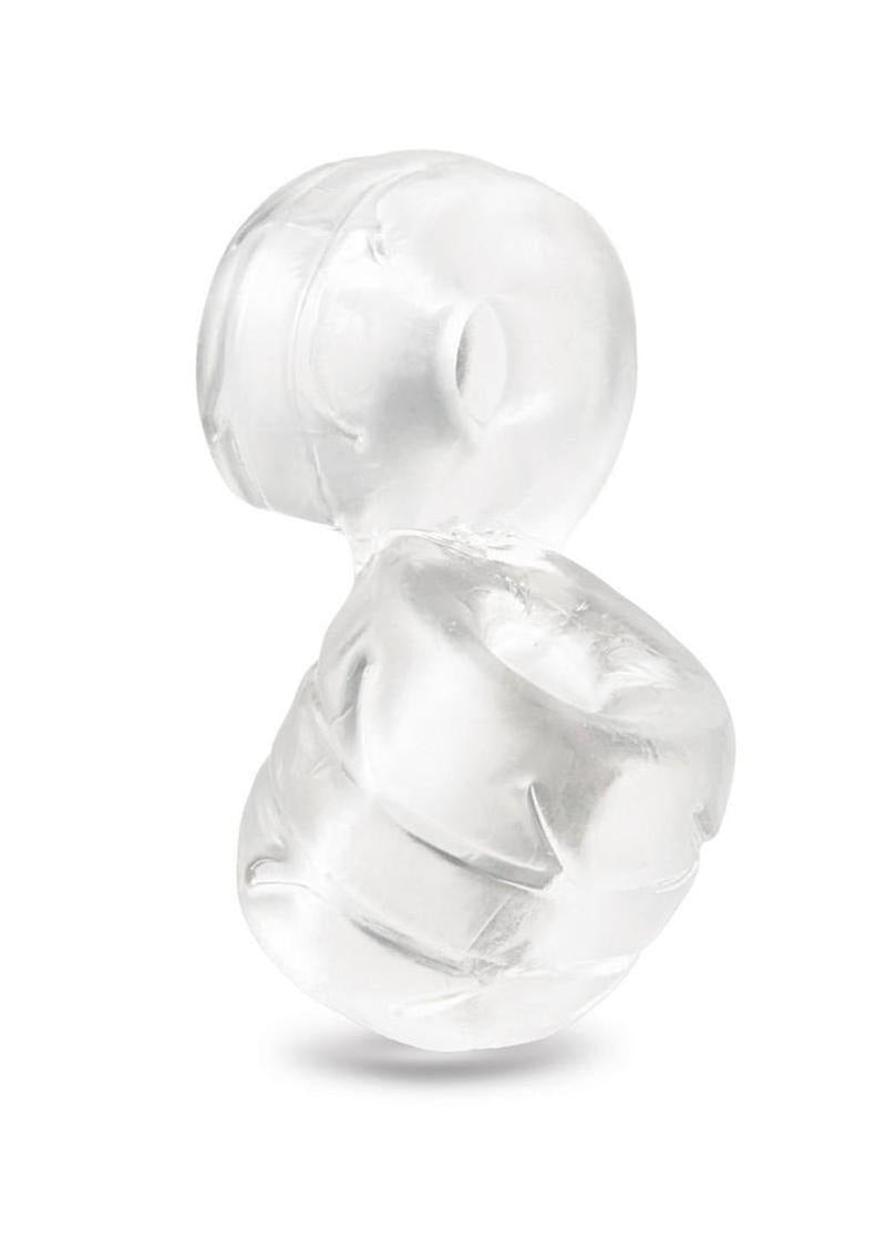 B-Vibe Stretch Tech Double Barrel Ultra Stretchy Cock Ring Clear showcasing the seamless and smooth design for comfort.