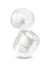 B-Vibe Stretch Tech Double Barrel Ultra Stretchy Cock Ring Clear showcasing the seamless and smooth design for comfort.