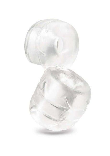 B-Vibe Stretch Tech Double Barrel Ultra Stretchy Cock Ring Clear showcasing the seamless and smooth design for comfort.