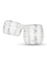 B-Vibe Stretch Tech Double Barrel Ultra Stretchy Cock Ring Clear showcasing its seamless and smooth design.