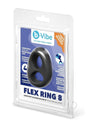 B-Vibe Flex Ring Eight Silicone Cock Ring Black packaging showcasing its durable and skin-like comfort features.