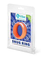 B-Vibe Snug Ring Silicone Cock Ring 40 mm Orange packaging showcasing its soft stretch silicone and secure fit.