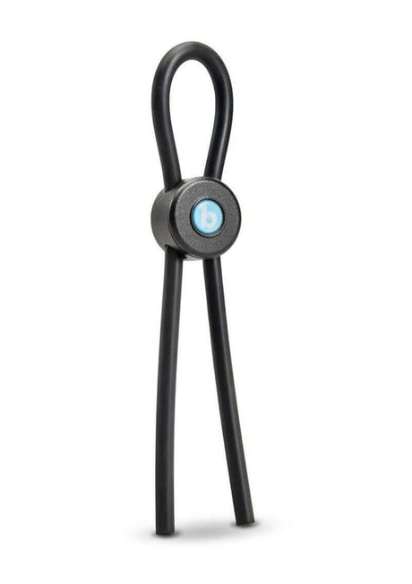 B-Vibe Lasso Grip Adjustable Silicone Cock Ring Black with seamless finish for comfort and durability.