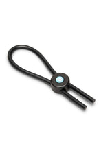 B-Vibe Lasso Grip Adjustable Silicone Cock Ring Black, showcasing its sleek design and adjustable features.