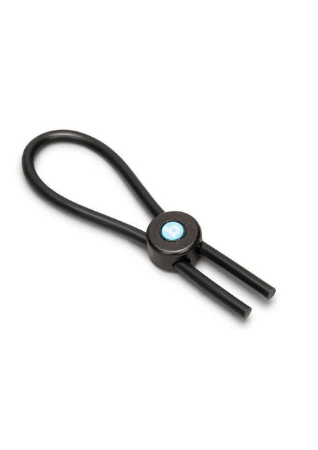 B-Vibe Lasso Grip Adjustable Silicone Cock Ring Black, showcasing its sleek design and adjustable features.
