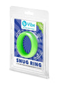 B-Vibe Snug Ring Silicone Cock Ring 45 mm Green in packaging showcasing its smooth finish and soft silicone material.