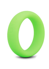 B-Vibe Snug Ring Silicone Cock Ring 45 mm Green showcasing its smooth, skin-like finish in a vibrant green color.