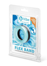 B-Vibe Flex Band Silicone Cock Ring 30 mm Blue packaging showing skin-like comfort and durability.
