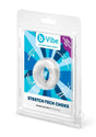 B-Vibe Stretch Tech Choke Cock Ring Clear packaged with features highlighted in blue and white design.