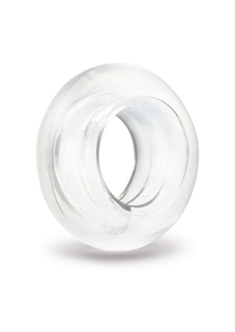 B-Vibe Stretch Tech Choke Cock Ring Clear showcasing its seamless, smooth finish for enhanced comfort.
