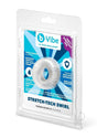 B-Vibe Stretch Tech Swirl Ultra Stretchy Cock Ring Clear packaging with product information and features.