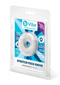 B-Vibe Stretch Tech Drive Ultra Stretchy Cock Ring Clear packaging showcasing its seamless design and stretchable material.