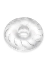 B-Vibe Stretch Tech Drive Ultra Stretchy Cock Ring Clear showcasing its skin-like comfort and smooth finish.