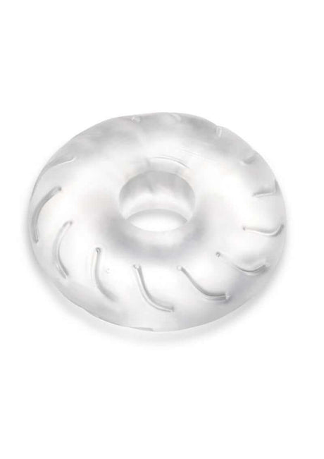 B-Vibe Stretch Tech Drive Ultra Stretchy Cock Ring Clear showcasing its skin-like comfort and smooth finish.