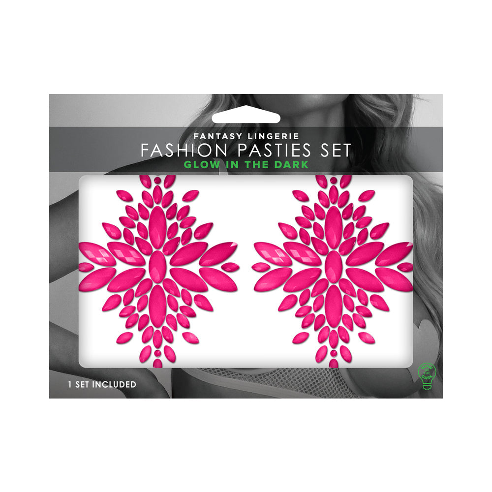 Fantasy Lingerie Glow-In-The-Dark Crystal 1 Pair Jeweled Pasties Neon Pink O/S