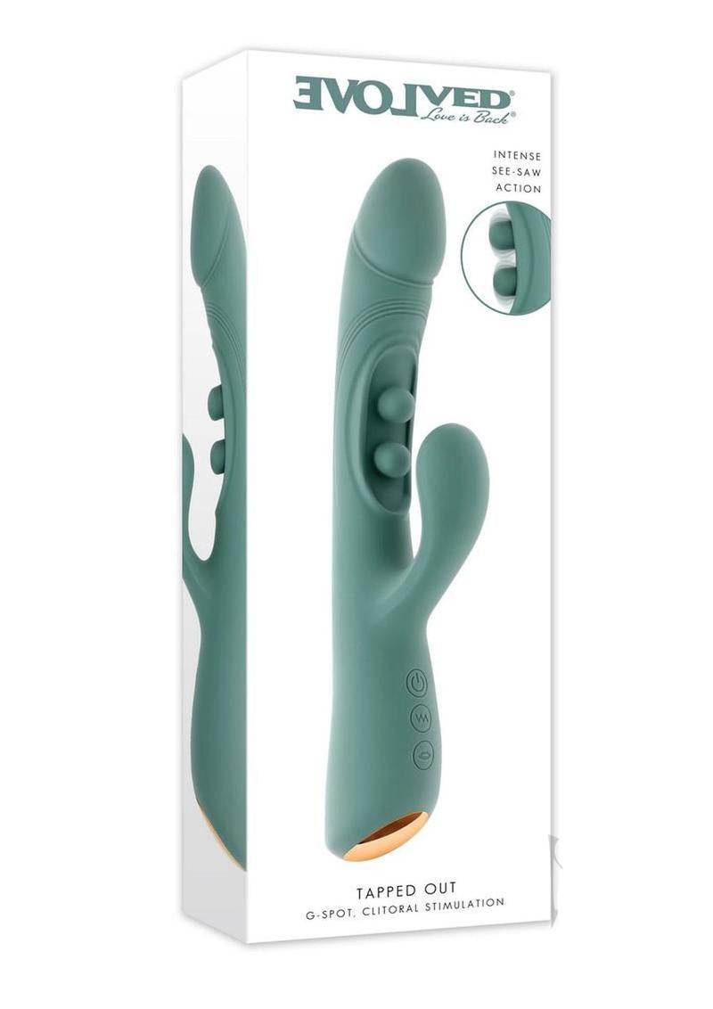 Tapped Out Silicone Vibrator with Stimulator Green