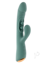 Tapped Out Silicone Vibrator with Stimulator Green - Image 2