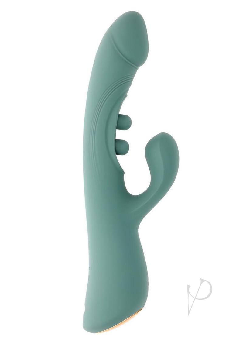 Tapped Out Silicone Vibrator with Stimulator Green - Image 3