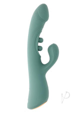 Tapped Out Silicone Vibrator with Stimulator Green - Image 3