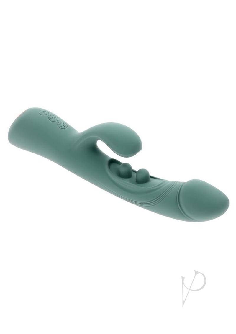 Tapped Out Silicone Vibrator with Stimulator Green - Image 4