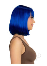 Leg Avenue Angled Bob Wig Blue showcased on a model, featuring a sleek, chin-length bob and vibrant blue color.