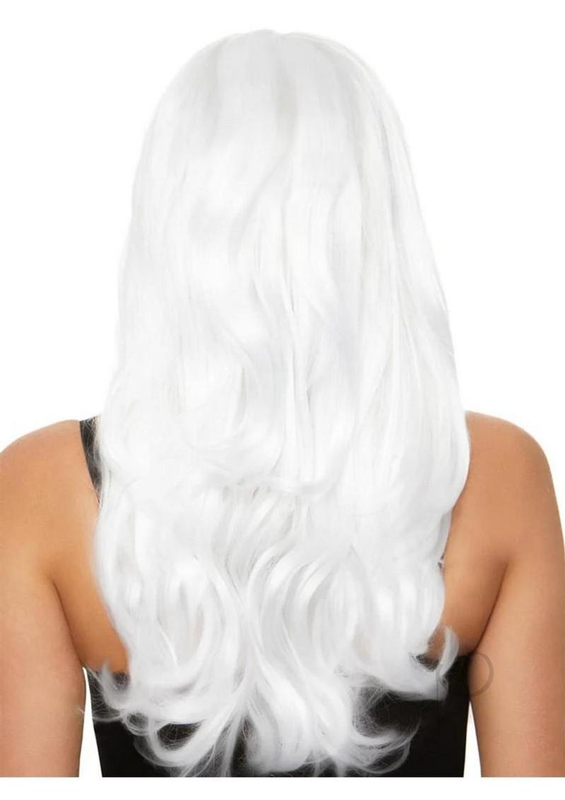 Leg Avenue Long Wavy Wig 27 inch White featuring soft, cascading waves in a stunning white color.