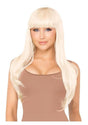 Leg Avenue Long Straight Bang Wig 25 inch Blonde model wearing the wig with sleek, straight strands and blunt bangs.