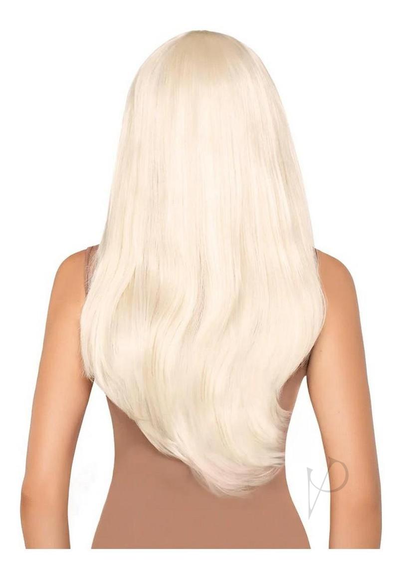 Leg Avenue Long Straight Bang Wig 25 inch Blonde with long, straight, silky blonde hair falling elegantly down the back.