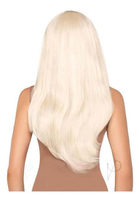 Leg Avenue Long Straight Bang Wig 25 inch Blonde with long, straight, silky blonde hair falling elegantly down the back.