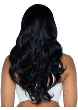 Leg Avenue Long Wavy Wig 27 inches Black showcases soft, cascading waves from the back view.