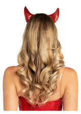 Leg Avenue Sequin Devil Horns OS Red displayed on a model with long wavy hair from the back.