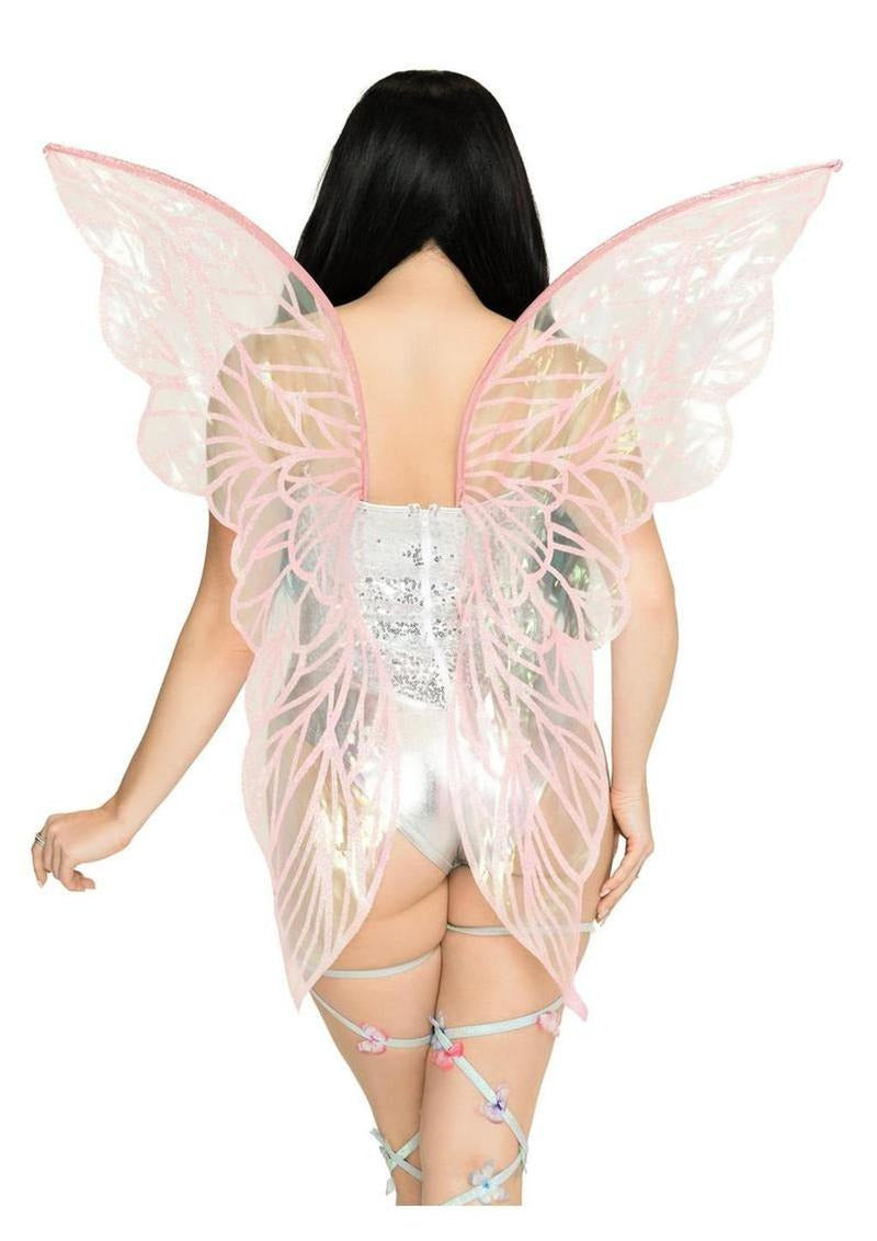 Leg Avenue Iridescent Strapless Fairy Wings OS Pink showcased from the back, highlighting their shimmering design.