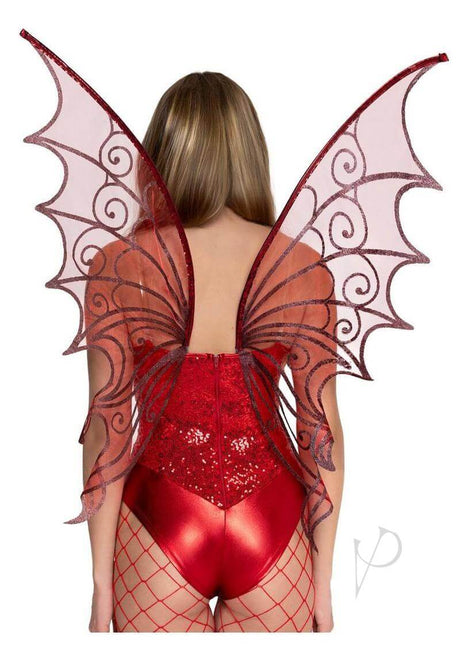 Leg Avenue Glitter Strapless Pixie Wings O/S Red showcasing a playful design with shimmering red wings.