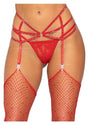 Leg Avenue Strappy Elastic Rhinestone Garter Belt OS Red featuring iridescent rhinestones and a sexy design.