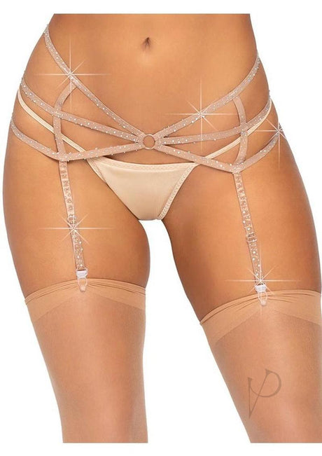 Leg Avenue Strappy Elastic Rhinestone Garter Belt Nude OS featuring shimmering rhinestones and stylish straps.