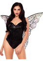 Leg Avenue Iridescent Strapless Fairy Wings OS Black worn by a model showcasing their enchanting design and shimmering beauty.
