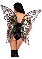 Leg Avenue Iridescent Strapless Fairy Wings OS Black displayed on a model showcasing their enchanting design.